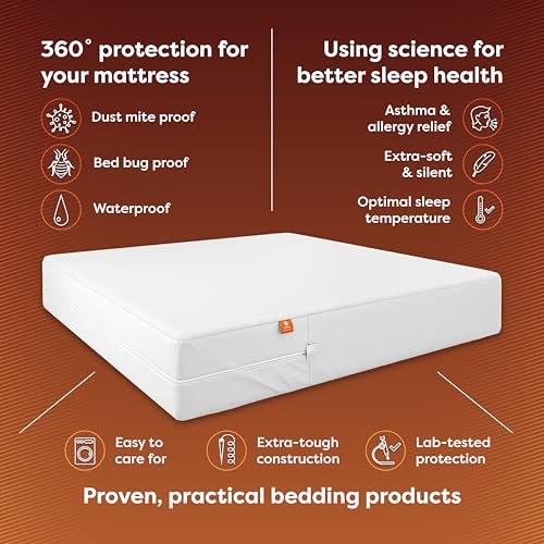 HOSPITOLOGY PRODUCTS Mattress Encasement - Zippered Bed Bug Dust Mite Proof Hypoallergenic - Sleep Defense System - Queen - Waterproof - Stretchable - Standard 12" Depth - 60" W x 80" L HOSPITOLOGY PRODUCTS