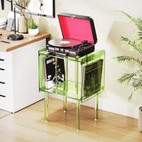 solaround Acrylic Record Player Stand, with Vinyl Storage, Clear Acrylic Side Table, (Green) solaround