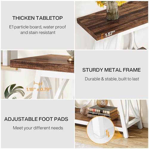 Tribesigns 70.9 inch Extra Long Console Table, Industrial Sofa Table Behind Couch with 2 Tier Storage Shelf, Narrow Entryway Hallway Accent Table for Living Room, White & Brown Tribesigns