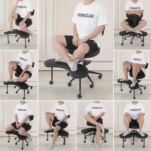 ELECWISH Meditation Chair, ADHD Chair for Adults with Wing Back Support, Criss Cross Kneeling Yoga Desk Office Use with Wheels, Height Adjustable seat and Leg Rest, Black ELECWISH