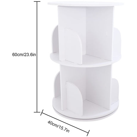 HOLMZCED 360° Rotating 2-Tier White Bookshelf - Versatile Free-Standing Storage Rack for Study, Bedroom, and Living Room HOLMZCED
