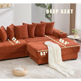 Modular L Shaped Sectional Couch Sofa with Movable Footstool, Cup Holders, 8 Pillows, Side Pockets, Converts to Bed, 110.75 Inch Corduroy Fabric for Living Room,Orange Generic