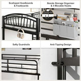 Decofy Metal Bunk Bed Twin Over Twin, Heavy Duty Industrial Bunkbeds for Teen with Bedside Caddy, Convertible Ladder & Flat Rungs, Space Saving Bunkbed Frame for Bedroom Dorm, No Box Spring Needed