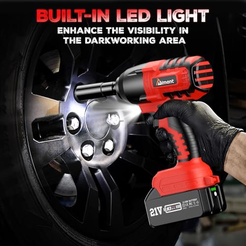 Aiment Cordless Impact Wrench 1/2 inch, 550 Ft-lbs Max Torque(700 N.m), 21V 3000 RPM Brushless Power Impact Gun, 4.0 Ah Battery with Fast Charger, 6 Pcs Sockets, Electric Impact Driver for Car Home Aiment