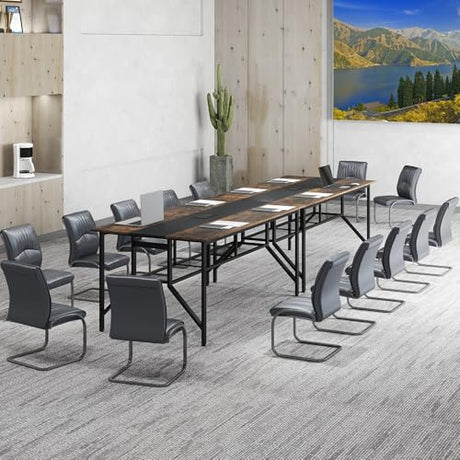 Giantex 6 FT Conference Table for 6-8 People, Modern 71" L x 38" W Large Meeting Table with Storage Shelf & Cable Grommet, Rectangle Conference Room Table for Office, Boardroom, Rustic Brown (1) Giantex