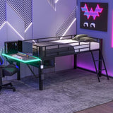 Bellemave Twin Loft Bed with Desk, Gaming mid loft Bed with Desk, LED, Storage Space, Black Bellemave