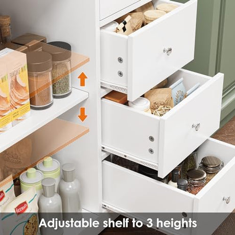 BOTLOG 64'' Kitchen Pantry Storage Cabinet, Tall Kitchen Storage Cabinet with Microwave Stand, Hutch Cabinet with Adjustable Shelves, for Dining Room (White) BOTLOG