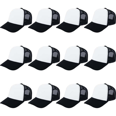 ZH 12 Pcs Sublimation Trucker Hats Blank Mesh Baseball Cap Polyester Bulk Mesh Trucker Hat for Men and Women Black ZH