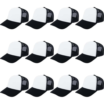 ZH 12 Pcs Sublimation Trucker Hats Blank Mesh Baseball Cap Polyester Bulk Mesh Trucker Hat for Men and Women Black