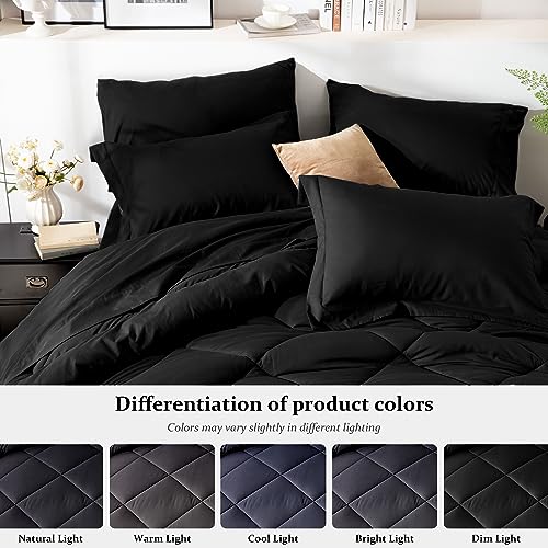 Newspin Full Comforter Set Black - Bed in a Bag Full Size 8 Pieces, All Season Bed Set, Fluffy Comforter Set with Sheets, Sheet Set Quilt Blanket, Pillowcases & Shams & Bed Skirt Newspin