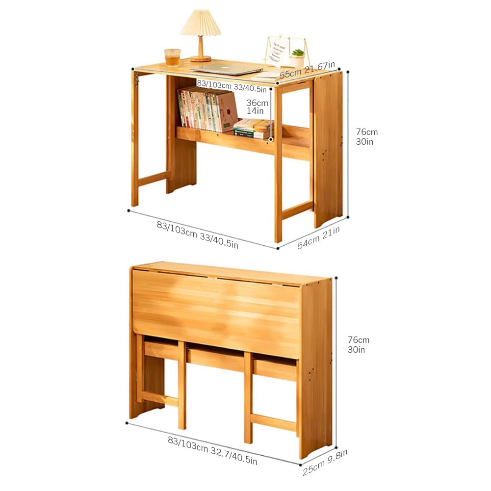 RIVINE Foldable Side Desk Small Space Desk Wood Desk with Storage Shelf Computer Office Desk Bedroom Sofa Side Table(103 * 54cm, Walnut) RIVINE