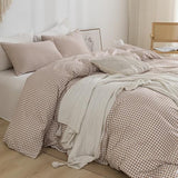 YHJWW Tan Gingham Duvet Cover Bedding Set Prewashed Extra Soft Comfy Breathable 3 Piece Brown Plaid Checkered Grid Vintage Comforter Cover Set Cute Aesthetic (King 104"x90", No Comforter) YHJWW