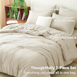 CozyLux King Comforter Set Oatmeal, 7 Pieces Bed in a Bag Soft Bedding Comforter Set with Sheets, All Season Boho 7PC Bed Sets with Comforter, Fitted Sheets, Flat Sheets, Pillow Shams and Pillowcases CozyLux