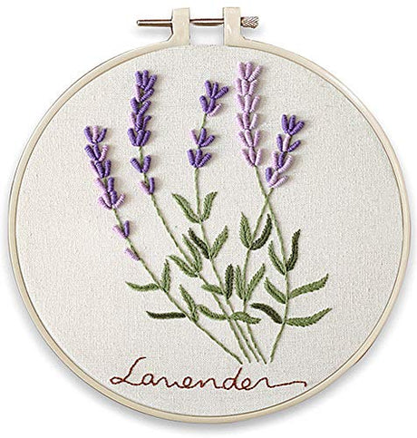 Embroidery Kit, Squirrel Lavender Flowers Garden Awesocrafts Full Range of Embroidery Starter Kits for Beginners Adults Kids DIY Handmade Easy Patterns (Lavender) Awesocrafts