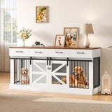 OtterOasis Extra Large Dog Crate Furniture for 2 Dogs, 71'' Dog Kennel Indoor with Removable Divider and 4 Storage Drawers, Sturdy Wooden Dog Crate TV Stand with 4 Doors for Large Medium Small Dogs OtterOasis