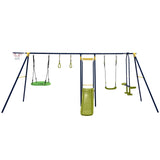 HONEY JOY Swing Set, 660lbs 7-in-1 Heavy Duty Swingset Outdoor for Kids w/A-Frame Metal Swing Stand, 2 Swings, Glider, Gym Rings, Slide, Monkey Bar, Basketball Hoop, Swing Sets for Backyard HONEY JOY