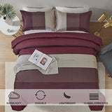 WONGS BEDDING Burgundy Comforter Set King, Reversible Burgundy Stripe Down Alternative Comforter for All Season,3 Pieces(1 Comforter+2 Pillowcases), Soft Microfiber Bedding Duvet Set 104”×90” WONGS BEDDING