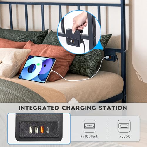 Domus Homeware Floating Full Size Platform Bed Frame with LED Lights & Charging Station - Includes Powered Screwdriver for Assembly, Mattress Fasteners & Corner Pads, Hardened Steel Domus Homeware