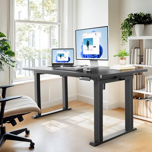 HUANUO 4 Legs Standing Desk Frame, Dual Motor Height Adjustable Electric Sit Stand Desk Frame for Home & Office, Heavy Duty Steel, Memory Controller, Frame Only, Black HUANUO