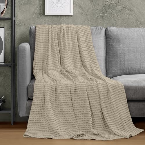 Utopia Bedding Khaki 100% Cotton Waffle Blanket 300 GSM [King - 90x108 Inch] Soft Lightweight Breathable Bed Blanket for All Season Utopia Bedding