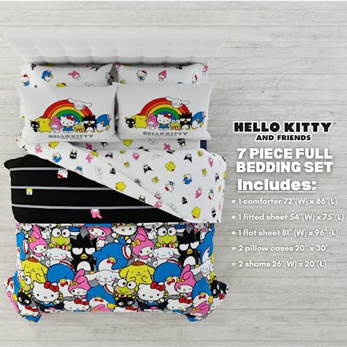 Franco Collectibles Hello Kitty & Friends Bedding 7 Piece Super Soft Comforter and Sheet Set with Sham, Full, (Official Licensed Product) Franco