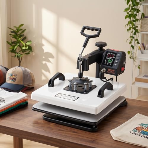 VEVOR Heat Press Machine, 15 x 15 in, 2-in-1 Multifunction, 360° Swing Away, 1200W Double Tube Fast and Even Heating, Digital Precise Control, Sublimation Press Machine for T-Shirts, Hats, Caps VEVOR