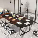 6ft Oval Conference Table Curved Meeting Tables for Office Brown Contemporary Metal Wood Walnut Finish WoodArtSupply