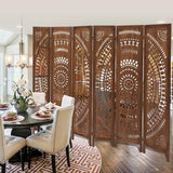 Aletheiawu Room Divider Panel, 6 Panel Boho Room Divider Wall, Wood Room Dividers and Folding Privacy Screens, Boho Room Partitions and Dividers for Bedroom, Dark Brown Aletheiawu