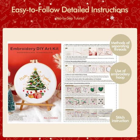 Christmas Embroidery Kits: 3 Pack Cross Stitch Kit for Beginners Adults, DIY Ornaments Craft Kit with All Tools & Instructions, Stamped Hand Embroidery Starter Kit for Holiday Crafts & Xmas Home Decor wtisan