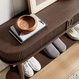 LINSY HOME Fluted Console Table, Mid-Century Modern Entryway Cabinet with Sliding Tambour Doors, Narrow Long Sofa Table, Behind-The-Couch Table for Living Room, Hallway (Brown Oak) LINSY HOME
