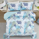 Dinjoy Coastal Quilt Set Twin Size, Blue Ocean Beach Themed Bedding Set Coral Seashell Conch Starfish Pattern Microfiber Lightweight Summer Bedspread Coverlet Bed Set All Season(68x86 Inch) Dinjoy