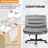 COMHOMA Cross Legged Office Chair with Wheels Armless-Office Desk Chair, Modern Vanity Computer Task Chairs for Home Bedroom, Comfortable Wide Seat for Lower Back Pain Relief, Soft Velvet, Gray COMHOMA