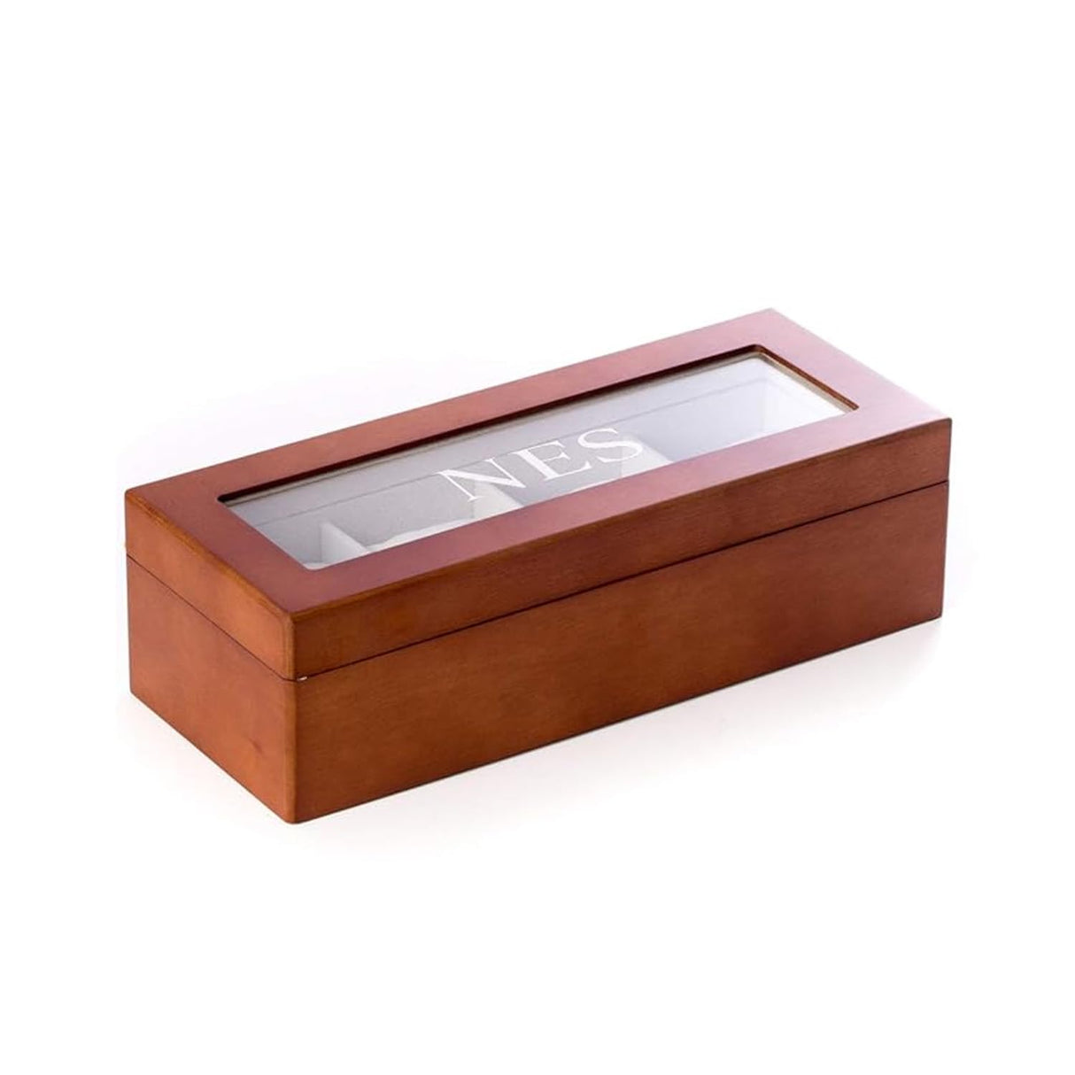 Bey-Berk Personalized Cherry Custom Wood Watch Box – 4-Slot Storage with Glass Lid, Velour Lining & Pillows Bey-Berk