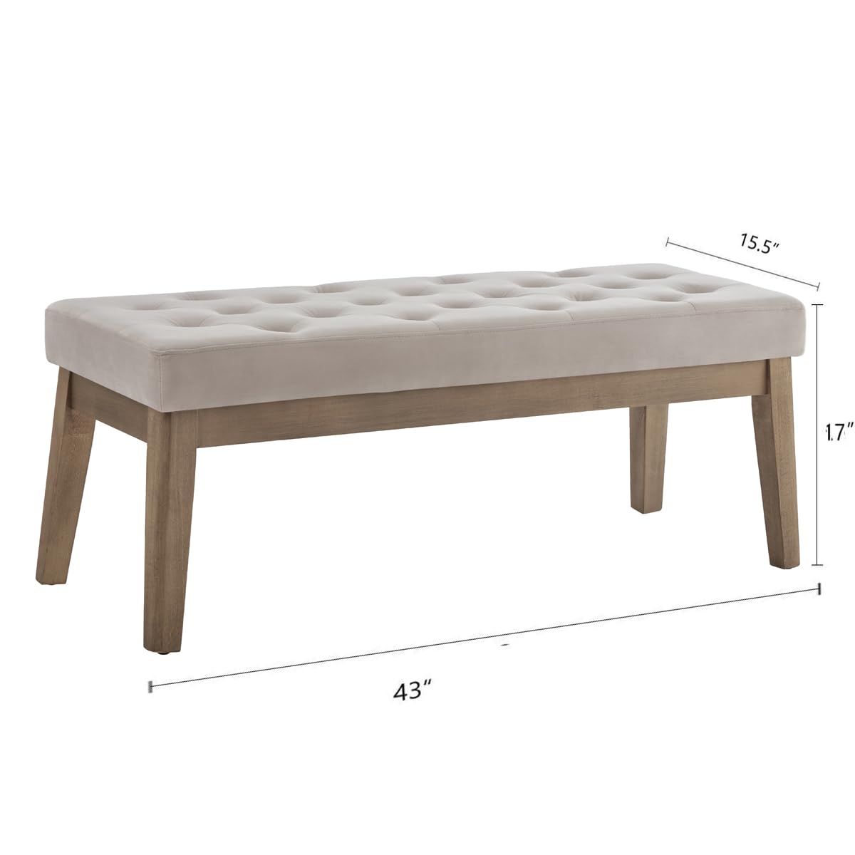 24KF Velvet Upholstered Tufted Bench with Solid Wood Leg,Ottoman with Padded Seat-Taupe