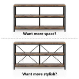 55 Inches Long Sofa Table with Storage Shelves, 3 Tiers Industrial Rustic Console Table with Open Shelves, Three Decorative Shelf, Open TV Shelf for Living Room, Hallway, Book Tribesigns
