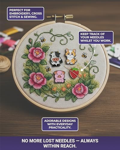 The Quilted Bear Needle Minder - Needle Minder Magnet for Keeping Sewing & Embroidery Needles, Cross Stitch Needles Safe When Stitching Cross Stitch Supplies & Embroidery Supplies (Strawberry) The Quilted Bear