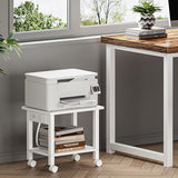 TUTOTAK 2 Tier Printer Stand, Rolling Printer Cart with Power Outlets and USB Ports, Mobile Printer Table with Wheels, for Under Desk, Office, Home, White PS01BW001