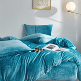 YASMENG Fluffy Velvet Duvet Cover Set Turquoise Blue Queen Size Fall Winter Soft Warm Flannel Comforter Cover Aqua 90" x 90" Luxury Cozy Plush Fleece Full Reversible Bedding Duvet Cover Set 3pcs YASMENG