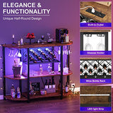 Unikito Rustic Brown Wine Rack Table with LED Lighting and Power Outlets Unikito