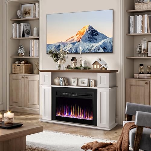 23“ Electric Fireplace Insert, 1500W/1000W Electric Fireplace Heater for Indoor Use with 12 Colors Adjustable Flame, Fireplace Stove for Home Office, Fake Fireplace with Remote Control CUOZOVA
