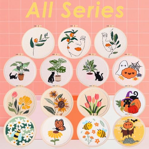 Peotclola Punch Needle Kit for Adults,3 Sets Punch Needle Kits Beginner DIY Embroidery Starter Set with Tools for Home Decoration, Family, Friends Gifts Cats