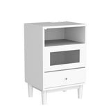 Saudism White Nightstand with Charging Station, End Table with Glass Drawers, Night Stand with LED Lights, Wood Bedside Tables for Bedroom, 15.7”×13.7”×23.8” Saudism