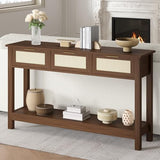 Luoxiao Console Table for Entryway with 3 Rattan Drawers Boho Entry Table with Storage Open Shelf, Narrow Long Sofa Tables for Living Room, Hallway, Foyer, Couch, Front Door, Walnut, 47 Inch Luoxiao