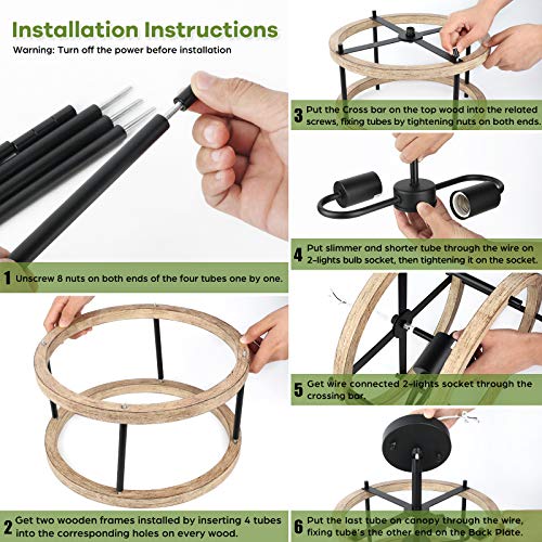 Lakumu 2-Light Retro Semi Flush Mount Ceiling Light Fixture, Rustic Vintage Wood Ceiling Light Black Metal, Industrial Farmhouse Ceiling Lamp for Hallway Entryway Bedroom Balcony Farmhouse Dining Room Lakumu