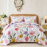 Anibedding Queen Quilt Set, Reversible Pink Floral Bedspread Soft Microfiber Lightweight Queen Size Quilt Bedding Sets Flower Coverlet for All Season(Queen, 96"x90") Anibedding