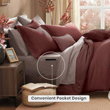 Monbix Queen Comforter Set - 7 Pieces Cationic Dyeing Dark Red Bed in a Bag Queen Bedding Sets with Comforter, Sheets, Pillowcases & Shams, Reversible Bedding Comforters Sets Monbix