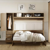 Harper & Bright Designs Full Size Murphy Bed with Wardrobe, Drawers and Open Shelves, Wooden Full Platform Bed, Hidden Foldable Bed Frame, Wall Bed for Home Office or Small Room,Antique Wood Harper & Bright Designs