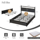 VINGLI Queen Platform Bed Frame with 4 Storage Drawers and Adjustable Headboard Shelf, Metal Bed with Charging Station and LED Lights, No Box Spring Needed, Noise Free, Easy Assembly, Black VINGLI