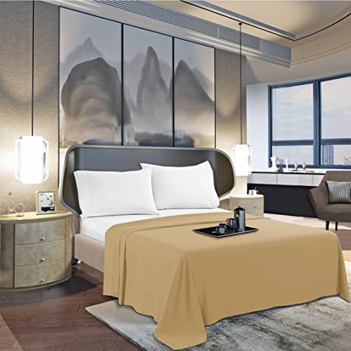Mocassi Queen Flat Sheet - Hotel Luxury 1800 Premier Cooling Bedding Sheet - Softest Sheets - Wrinkle, Fade, Stain Resistant - 1 Single Top Flat Sheet, Queen, Gold Mocassi