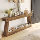 LITTLE TREE 70.87" Long Farmhouse Console Table, 2-Tier Shelf Narrow Accent Entryway Sofa Table for Living Room, Behind Couch, Hallway - Brown LITTLE TREE